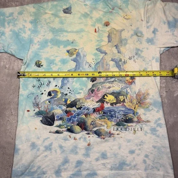 Vintage Liquid Blue Shirt Men's L Tie-Dye Coral Reef Fish AOP Graphic Tee 1992 - Picture 6 of 8